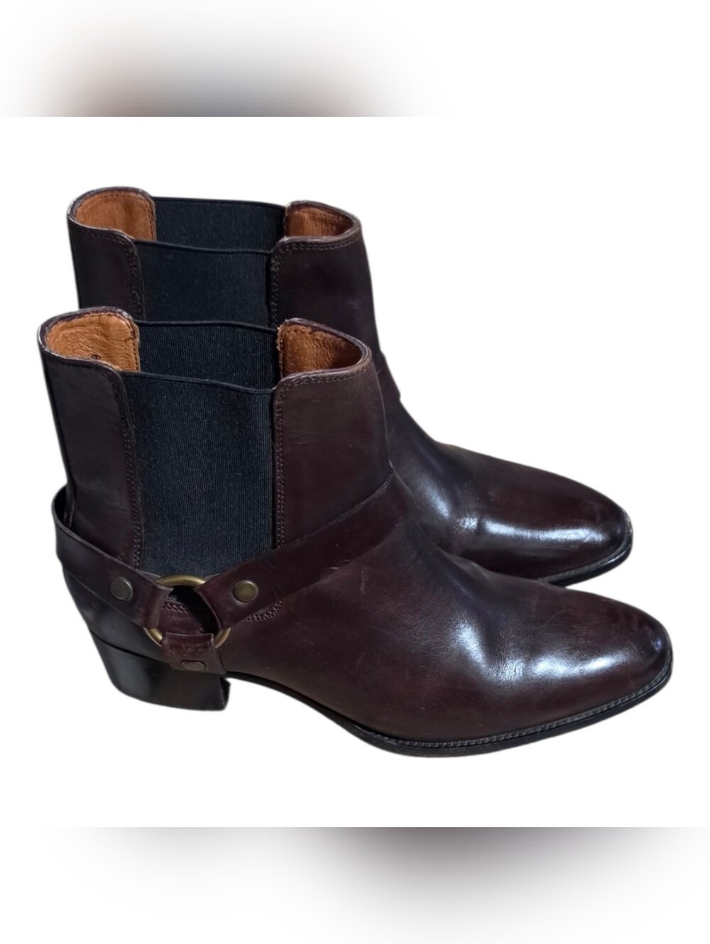 Frye Dark Dara Harness Chelsea Anckle Boot Dark Brown